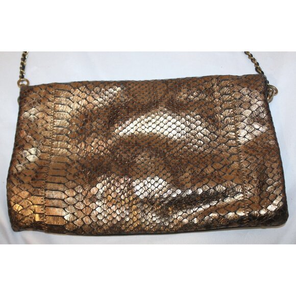 Club Monaco black leather gold faux snake embossed Envelope Clutch Shoulder Bag - Picture 3 of 7